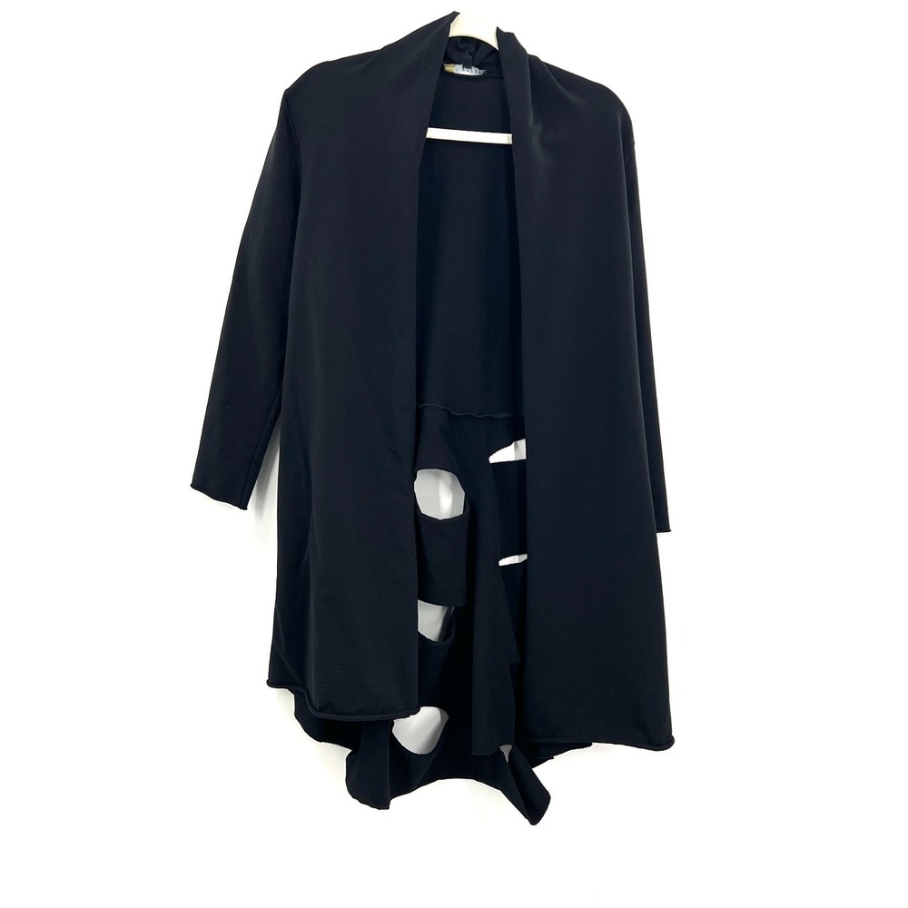 Kozan Black lagenlook steampunk whimsigoth Cardigan sweatshirt distressed hole S